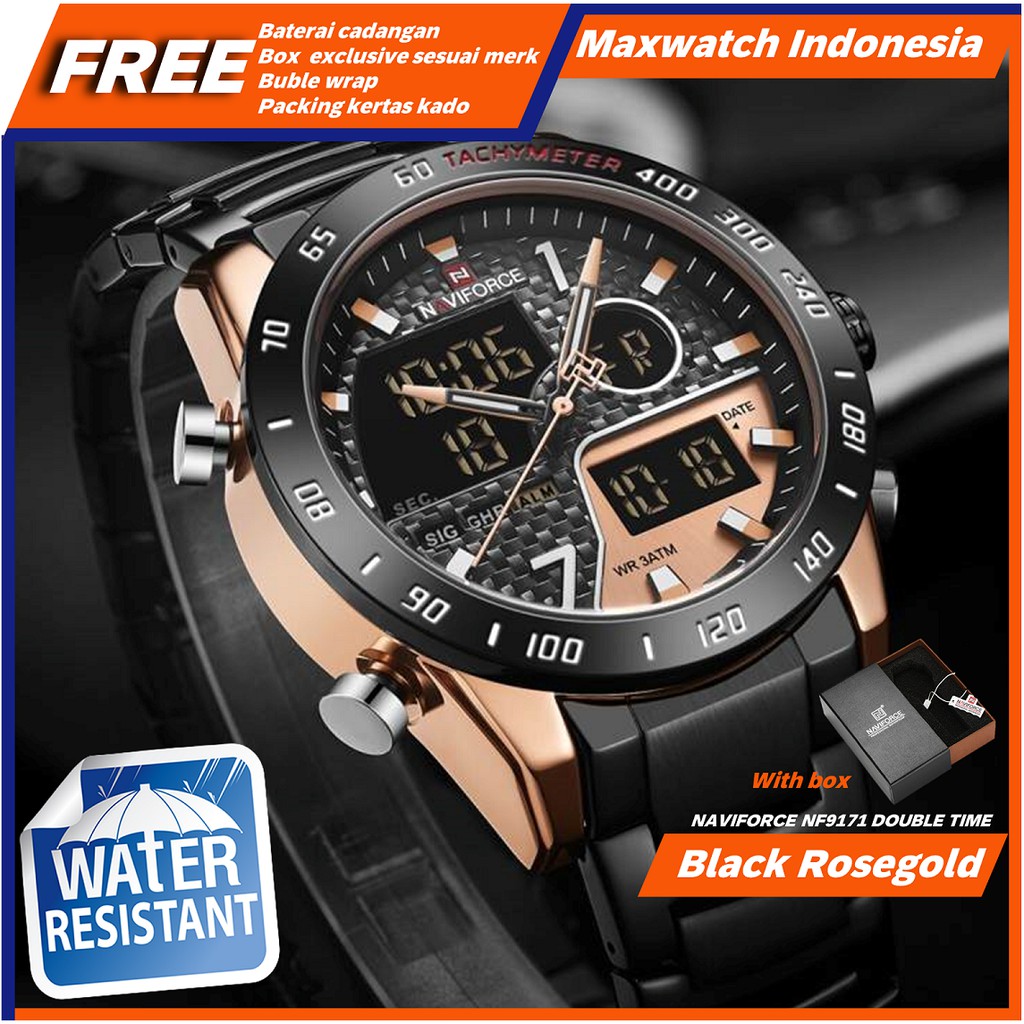 READY STOK ✅ Jam Tangan Pria Naviforce NF9171 Double Time Rantai - Anti Air (5 Warna)