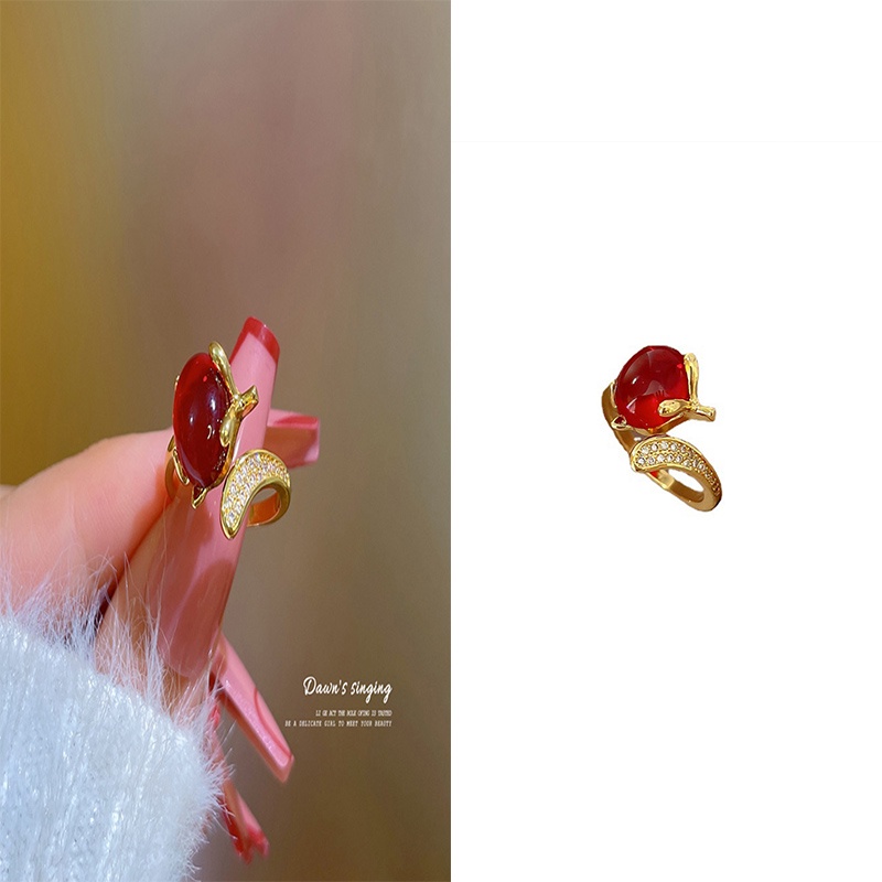 Cincin Model Terbuka Desain Geometri Hias Rubyberlian Gaya Vintagemewah Untuk Wanita