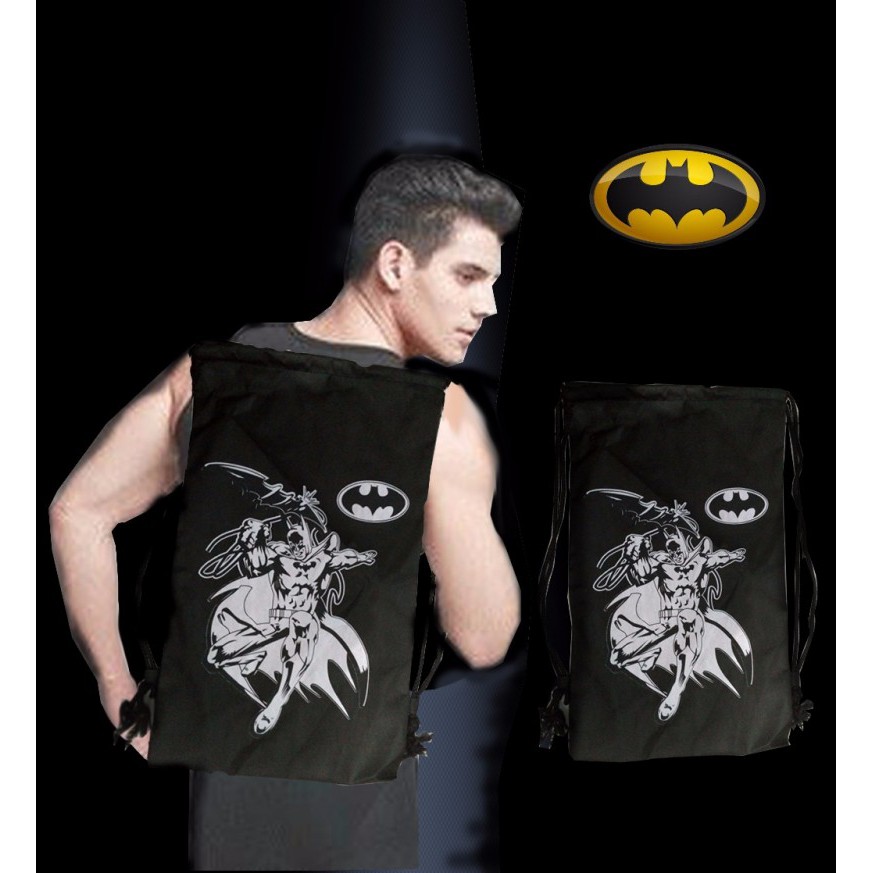 Tas Serut Batman Tas Batman Kartun Drawsting Bag Backpack Kain Sponbond Murah Lucu Unik Futsal Kado