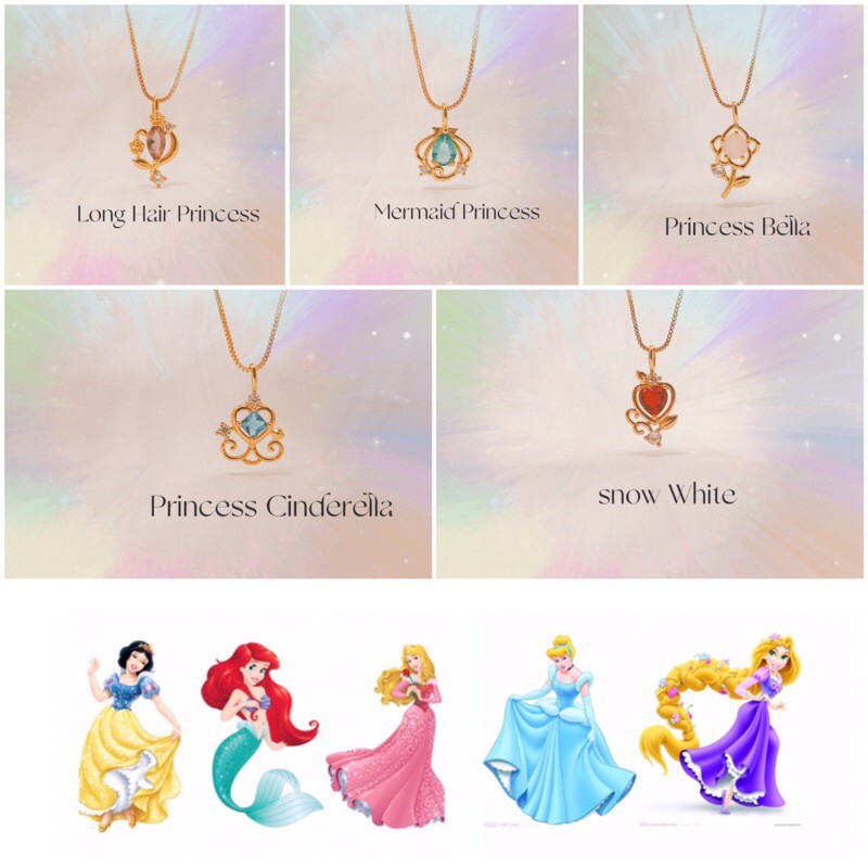 Set Perhiasan Cincin Kalung 925 Silver Batu Mahkota Princess Disney 18K Rose Gold Model Terbuka Dapat Disesuaikan