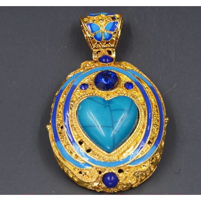 Liontin BESAR Handmade Brass Cloisonne Inlaid Turquoise Lapis Lazuli