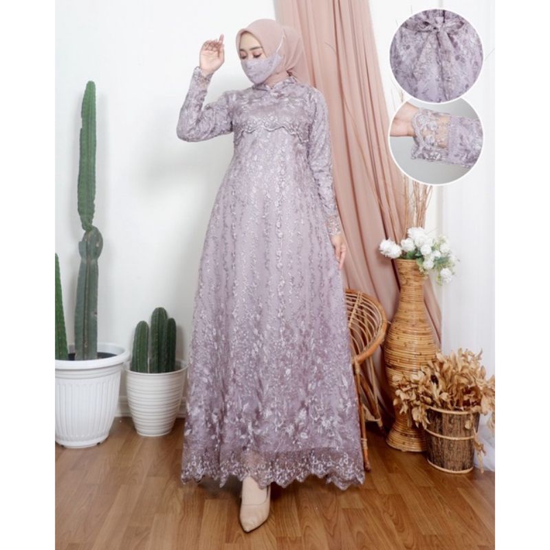 Gamis Terbaru Rempel Dada Ayra Bahan Tulle Premium Kebaya gamis Modern