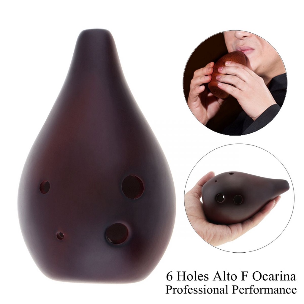 Seruling Ocarina Alto 6 Lubang Nada F Bahan Keramik Warna Hitam Dengan Tali Gantung