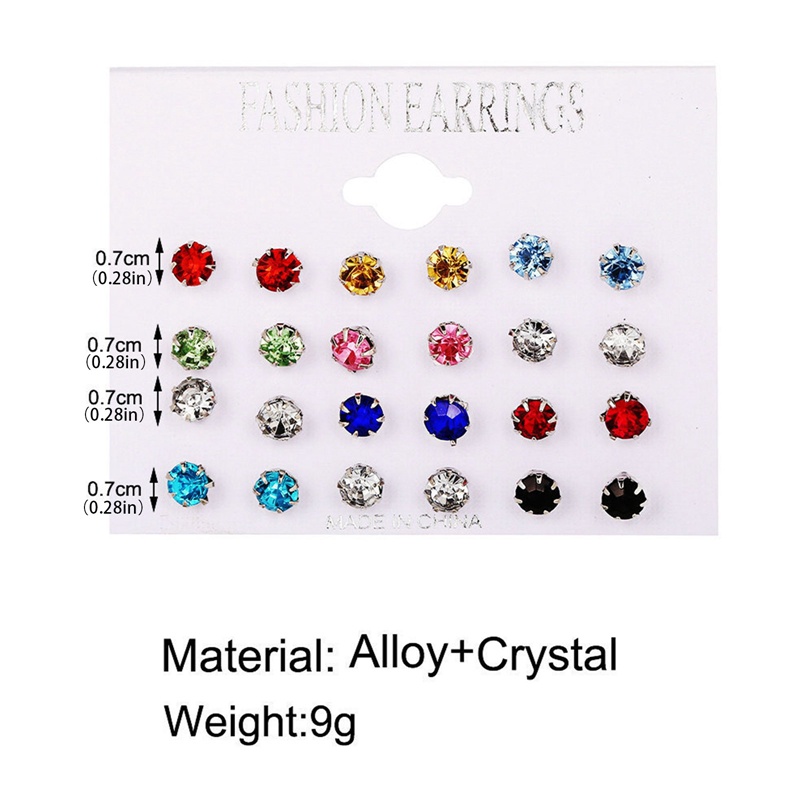 12 Pasang Anting Stud Bola Kristal Zircon Mutiara Simulasi Warna Bulat Untuk Aksesoris