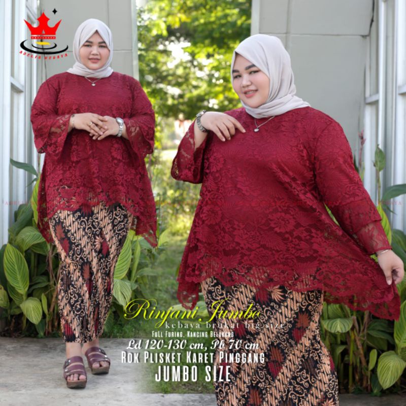 SET KEBAYA JUMBO RINJANI  LD 130 / BAJU KEBAYA BROKAT / KEBAYA MODERN JUMBO MUSLIM / SET BAJU JUMBO 