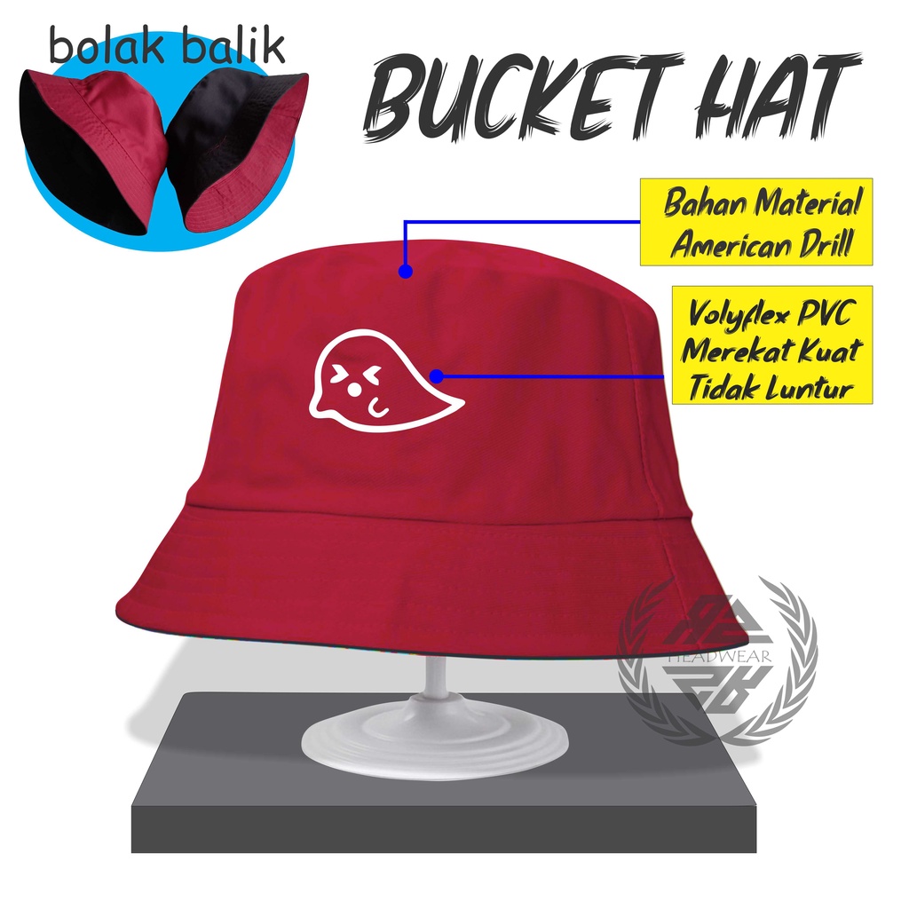COD Topi Bucket Hat Bolak Balik Wide Bucket Hat Unisex Sablon Gosh Premium
