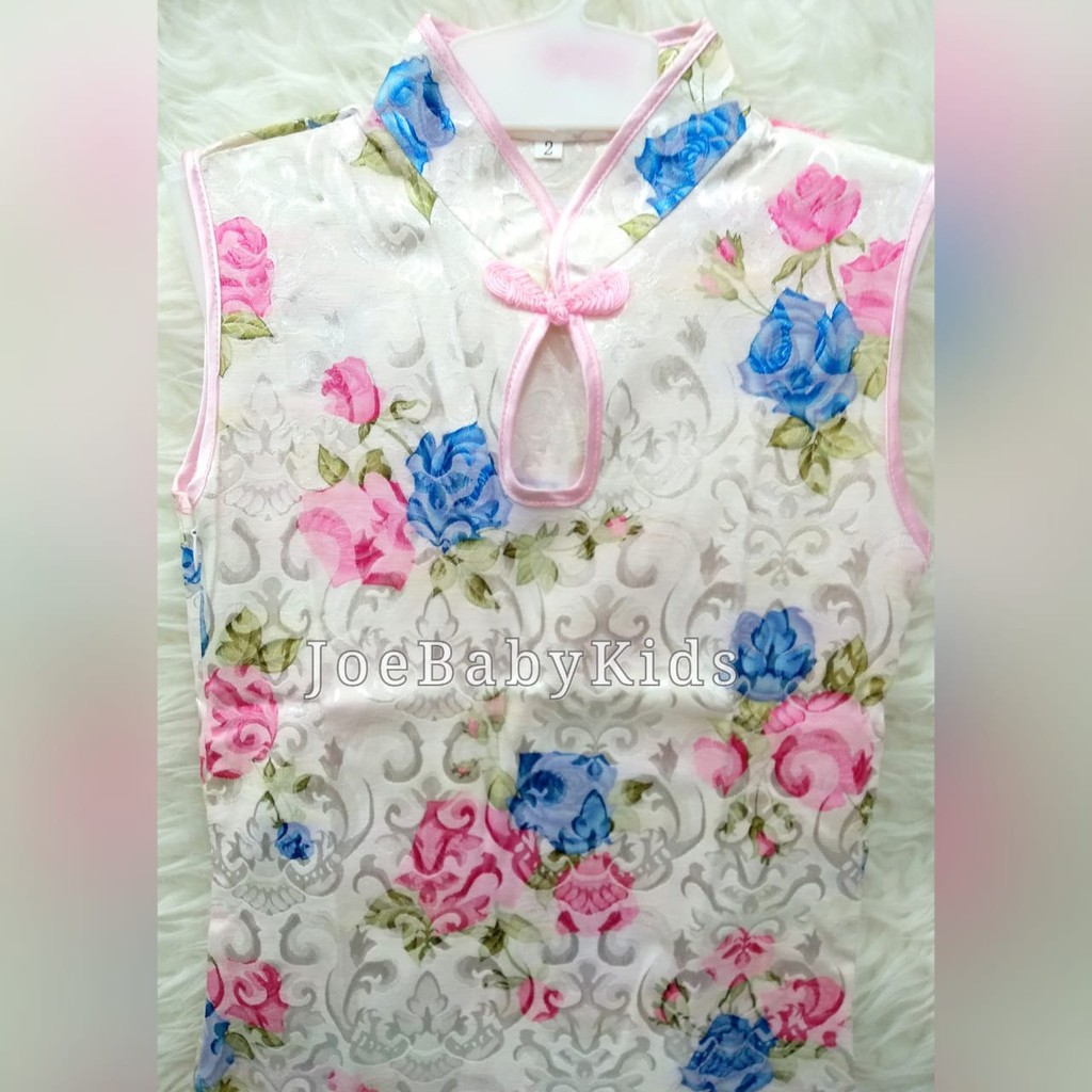 Cheongsam Bunga putih anak cewek import / Baju imlek anak cewek import Fashion anak cewek import / D