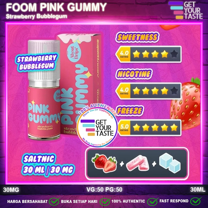 Liquid Foom Pink Gummy Strawberry Gum Salt Nic 30ML by Aboutdrips