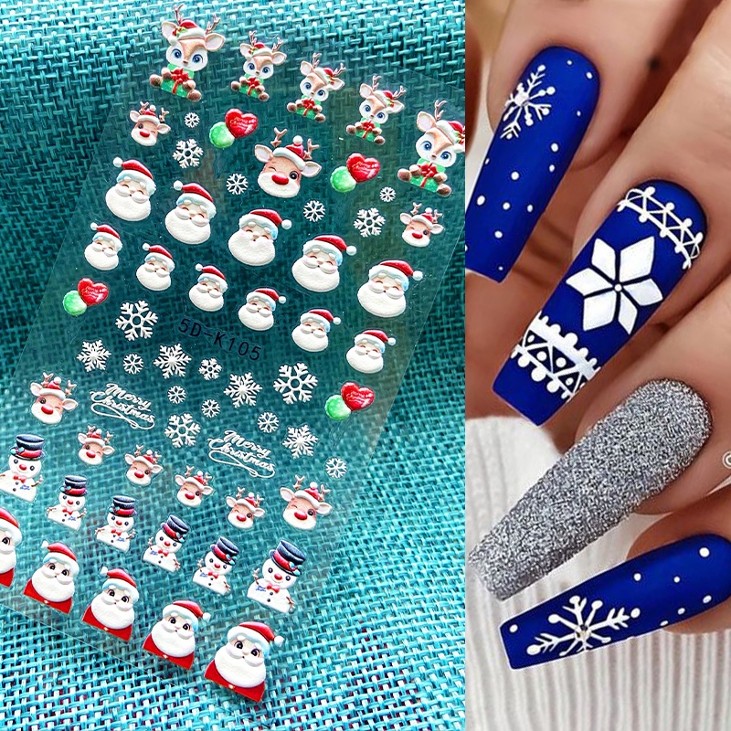 Stiker Kuku Motif Natal / Musim Dingin / Snowflake / Burung / Gingerbread Man 5d Untuk Dekorasi Nail Art