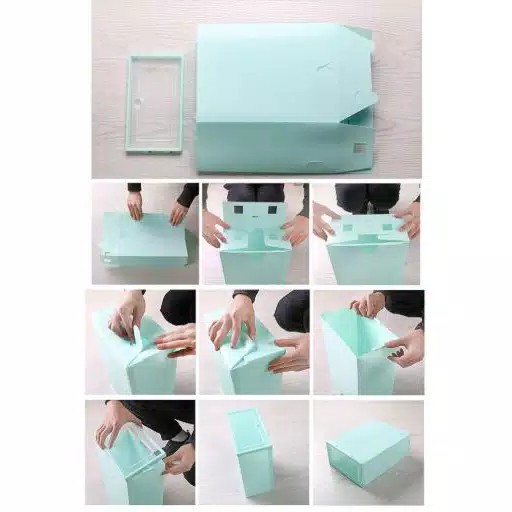 ZAYKA== Tempat Kotak Sepatu Lipat Transparan Tebal Shoes Storage Box Organizer Rak Sepatu Plastik Susun import