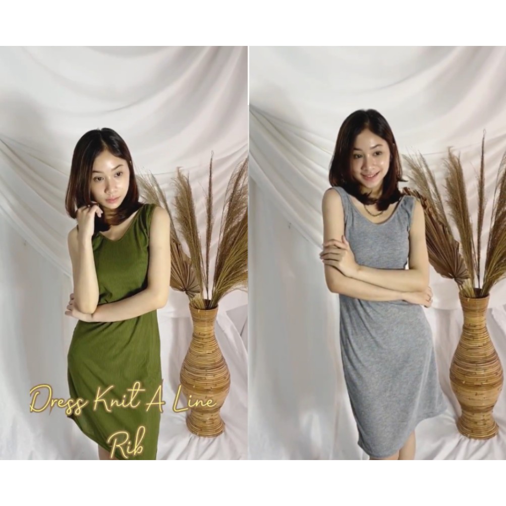 Dress Knit Simple / KNIT A LINE DRESS WANITA RIB