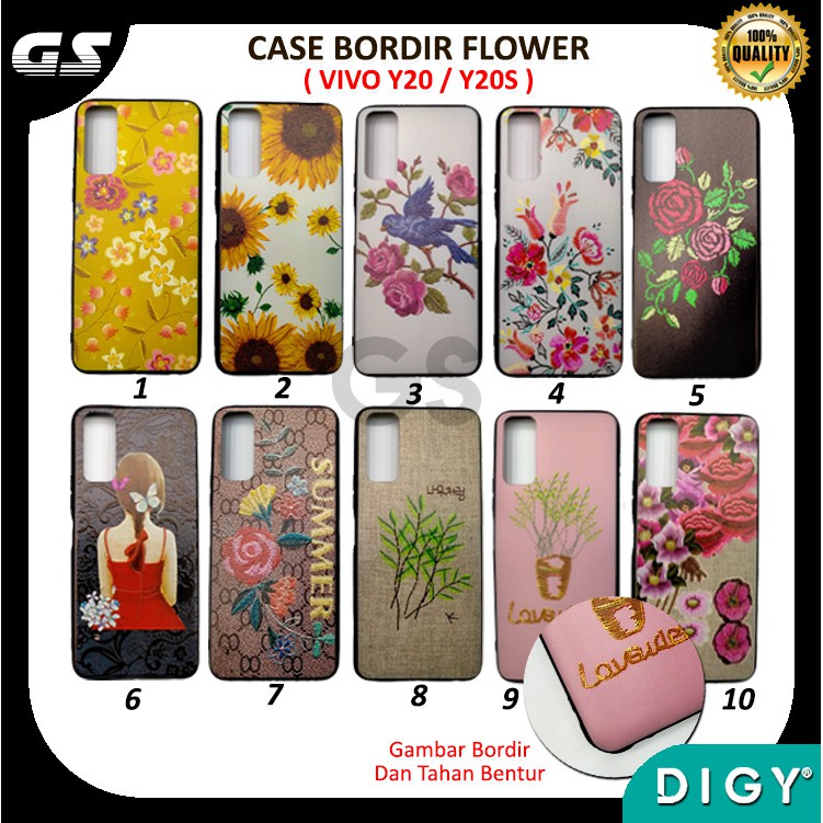 Case Bordir Flower VIVO Y11 Y12 Y12i Y17 Y20 Y20S Y12S Y51 2020 Y91 Y95 Y91C Y1S Y93 Timbul 3D Bunga