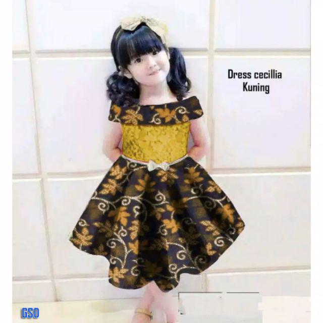 Dress Cecilia/casual Dress Anak Cewe/terusan Dress Batik Anak Prempuan/gaun Anak/baju Anak Murah