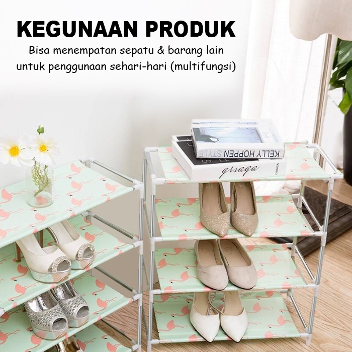 Rak Sepatu Motif Portable 4 Susun Multifungsi Bahan PEVA Stainless Steel Perlengkapan Rumah Tangga Import - X4