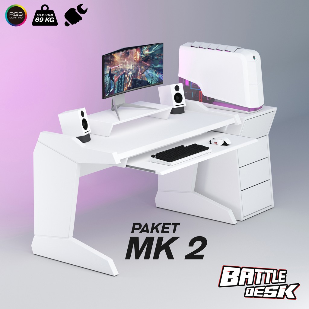 PAKET Meja  Komputer Gaming  PC Desk RGB 128x68 Battledesk 