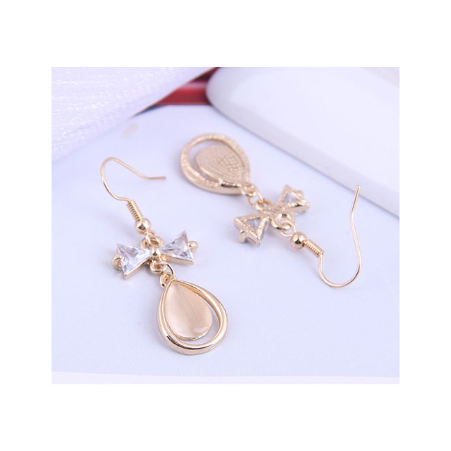 LRC Anting gantung Fashion Gold Color Bow Drop-shaped Cat Eye Alloy A62911