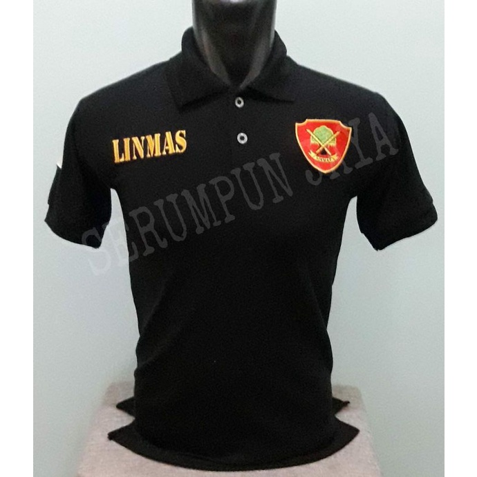 KAOS LINMAS HITAM - KAOS KERAH LINMAS HITAM FULL BORDIR