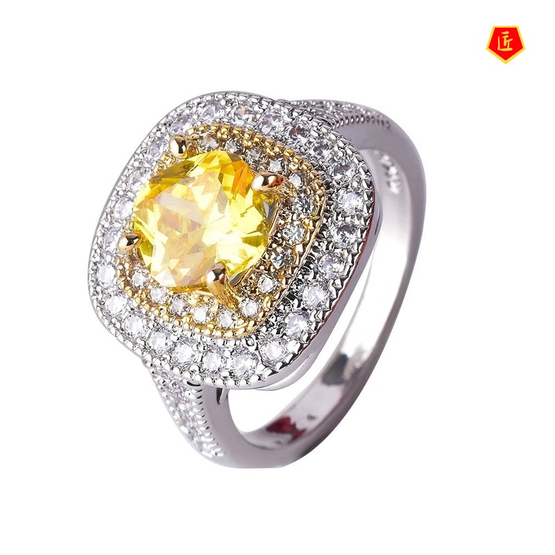 [Ready Stock]Inlaid Citrine Moissanite Ring Luxury Elegant