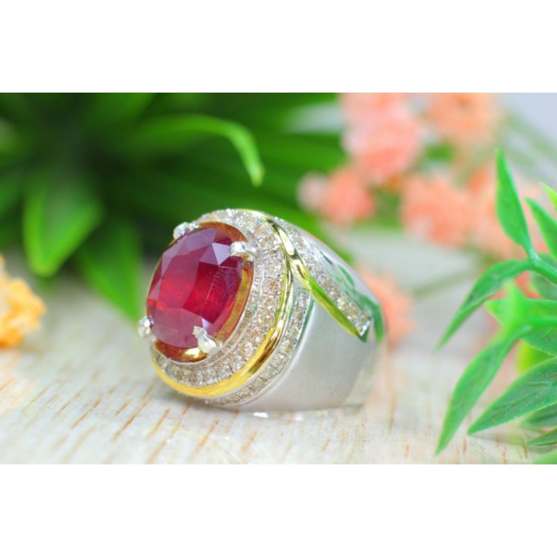 cincin perak/silver berlian eropa & batu rubby