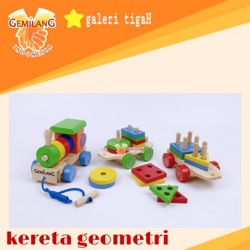 galeri tigaH Kereta Geometri Gemilang mainan kayu edukasi educational wooden toys peraga edukasi