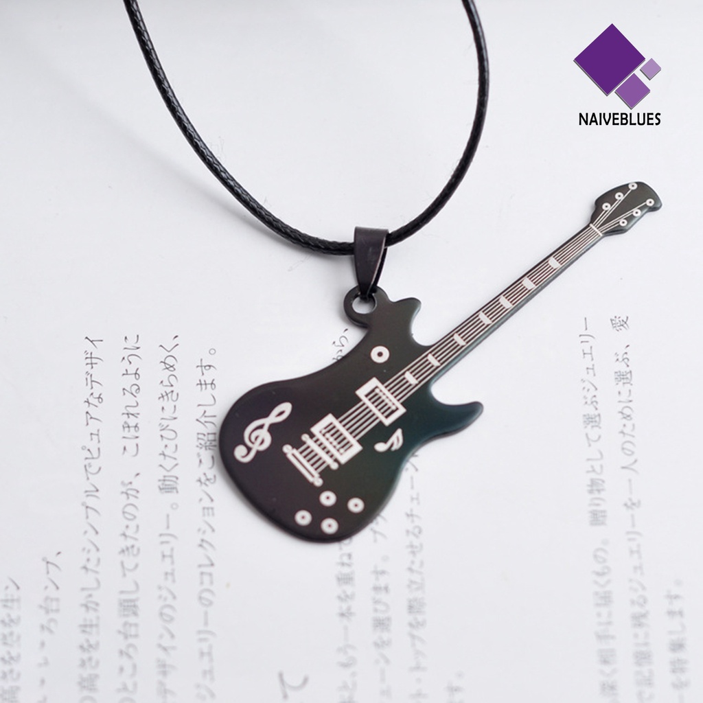 Kalung Bentuk Gitar Bahan Stainless Steel Untuk Pria