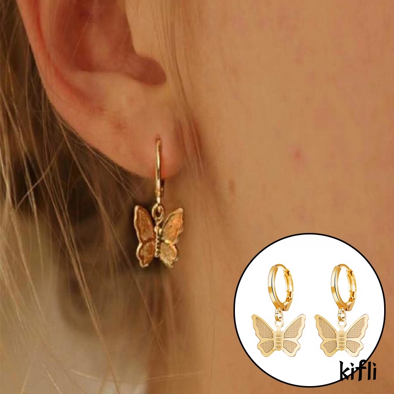 KIFIL Fashion Anting Kupu-Kupu Logam Antik Untuk Wanita Sederhana Liontin Anting-Anting Emas Aksesoris Wanita