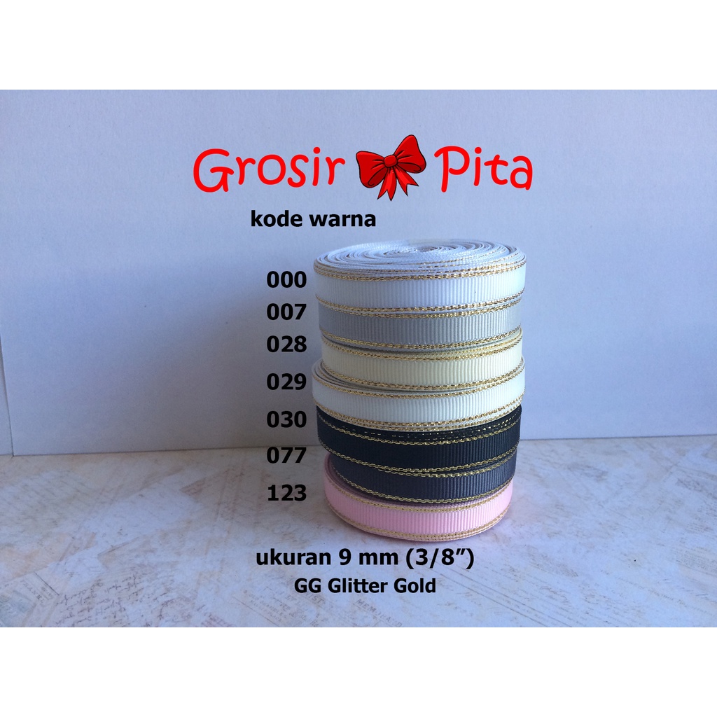 

(25 yard) Pita Grosgrain Glitter Gold ukuran 0,9 cm (3/8″) pg 1 | Pita Premium | Toko Bahan Craft | Grosir Pita