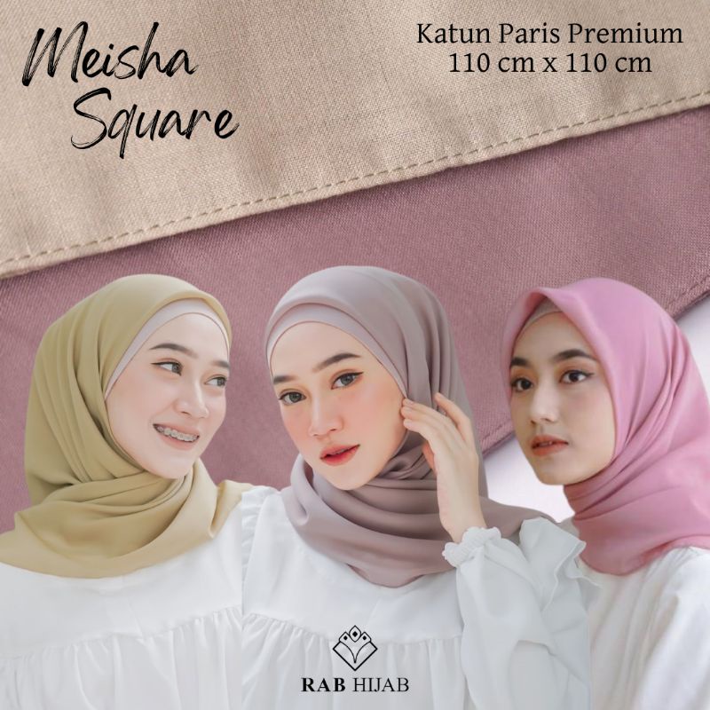 Meisha Square Hijab Segi Empat Basic Katun Voal Paris Jahit Tepi Premium