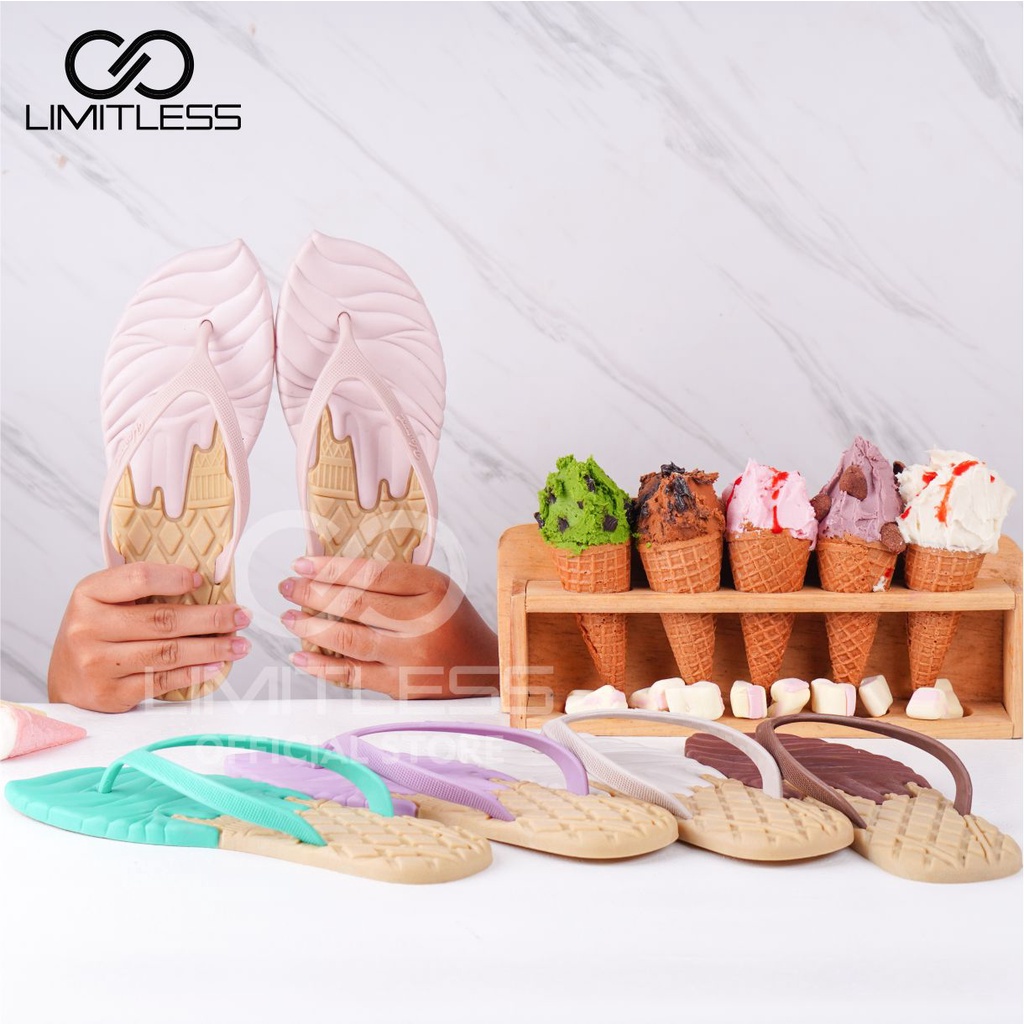 Zerolimit - Sandal Jepit Wanita Ice Cream Lucu Colorfull Sendal Japit Cewek Bentuk Es Krim Nyaman Sandal Wanita Imut Kekinian