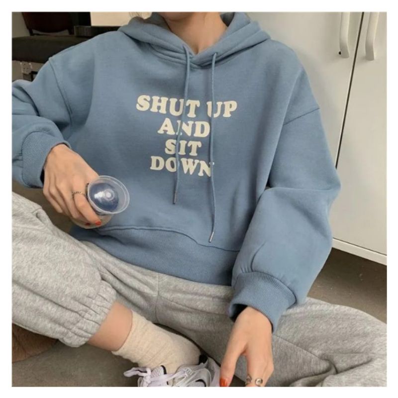 Jaket Hoodie sweater oversize pakaian pria wanita Outerwear Korean Style SHUT UP AND SIT DOWN