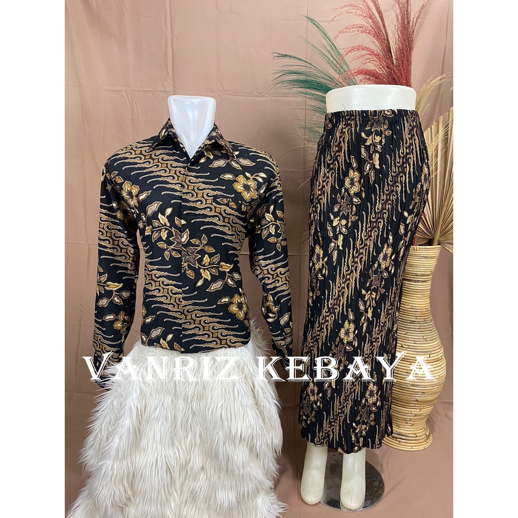 BATIK COUPLE/KEMEJA BATIK COUPLE/BATIK COUPLE LENGAN PANJANG/ROK PLISKET COUPLE-CERI HITAM