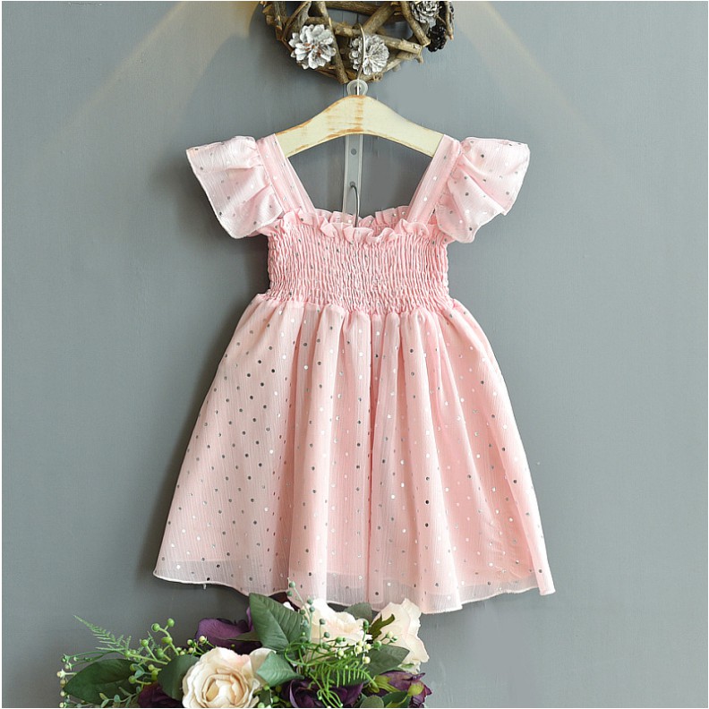 Dress Anak Perempuan Korean Fashion Pink little Dots Short Sleeve Gaun