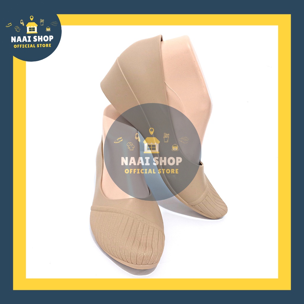 Sepatu Wanita Wedges Model Salur Kekinian Tinggi Heels -+ 4 CM Size 36-40 Wedge Jelly Shoes Kasual Cewek Korea Style Terbaru Sepatu Kerja Sekolah Kuliah Slop Hak Sedang Murah Slip On Karet Terlaris Sepatu Fashion Selop Import Premium Karis 6388 Naai