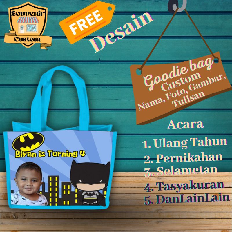 

Tas Goodie bag Custom Nama Foto Tulisan Gambar Souvenir Tasyakuran Aqiqah Ulang Tahun Pernikahan Khitanan Motif Batman