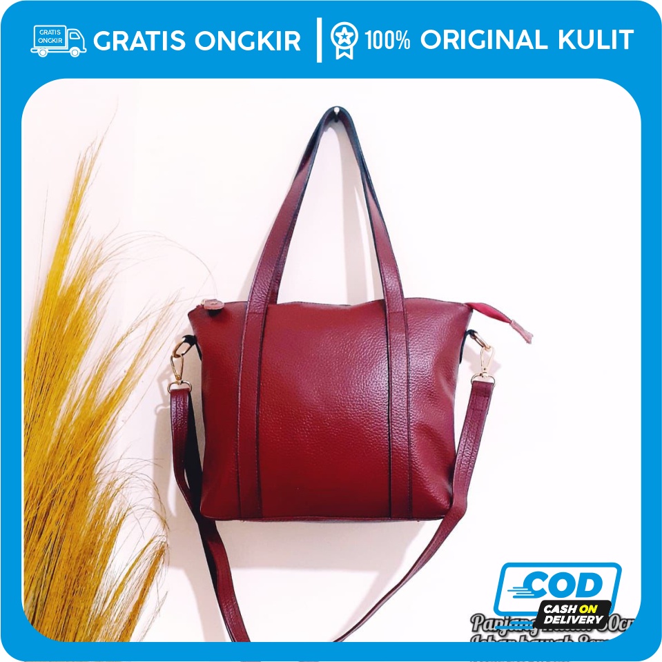 Tas wanita kuli asli tas selempang tas slempang tas tote bag 2 in 1 jinjing dan selempang tas premiu