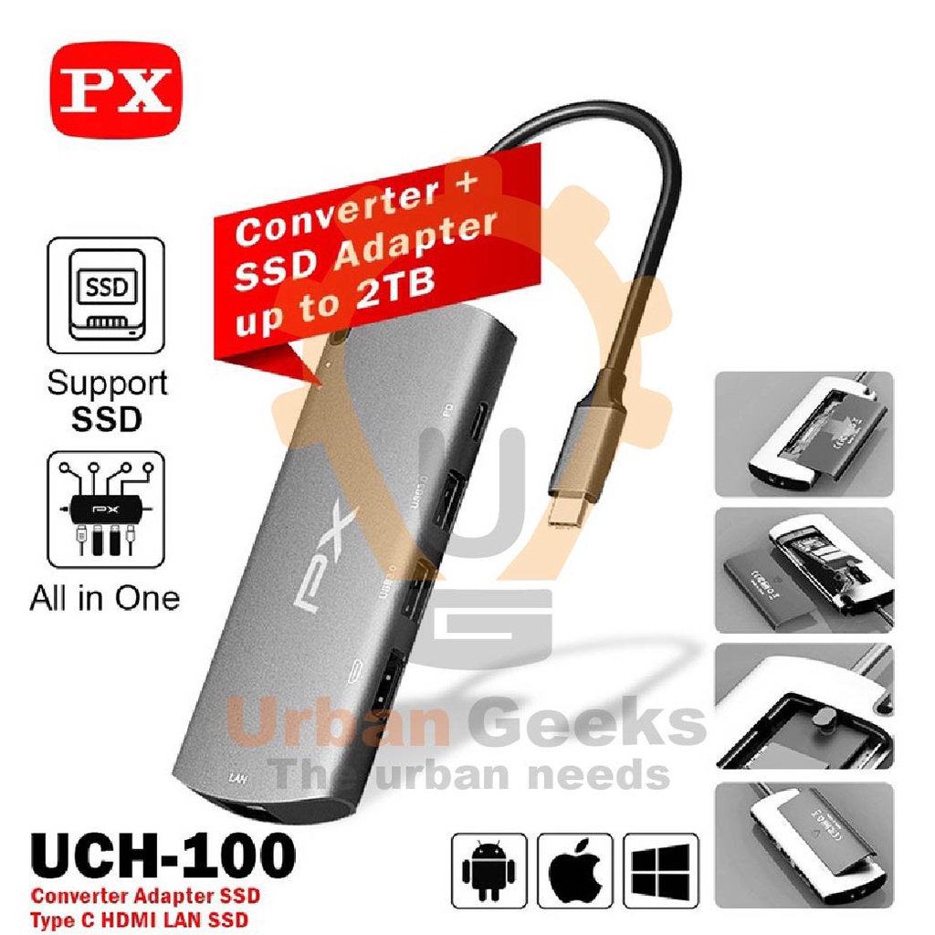 Converter Adapter SSD 2TB Type C to USB HDMI LAN 6 In 1 PX UCH-100