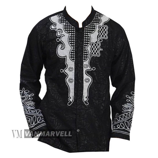 VM Kemeja Koko  Muslim BLACK  PANTHER  motip bordir Baju  