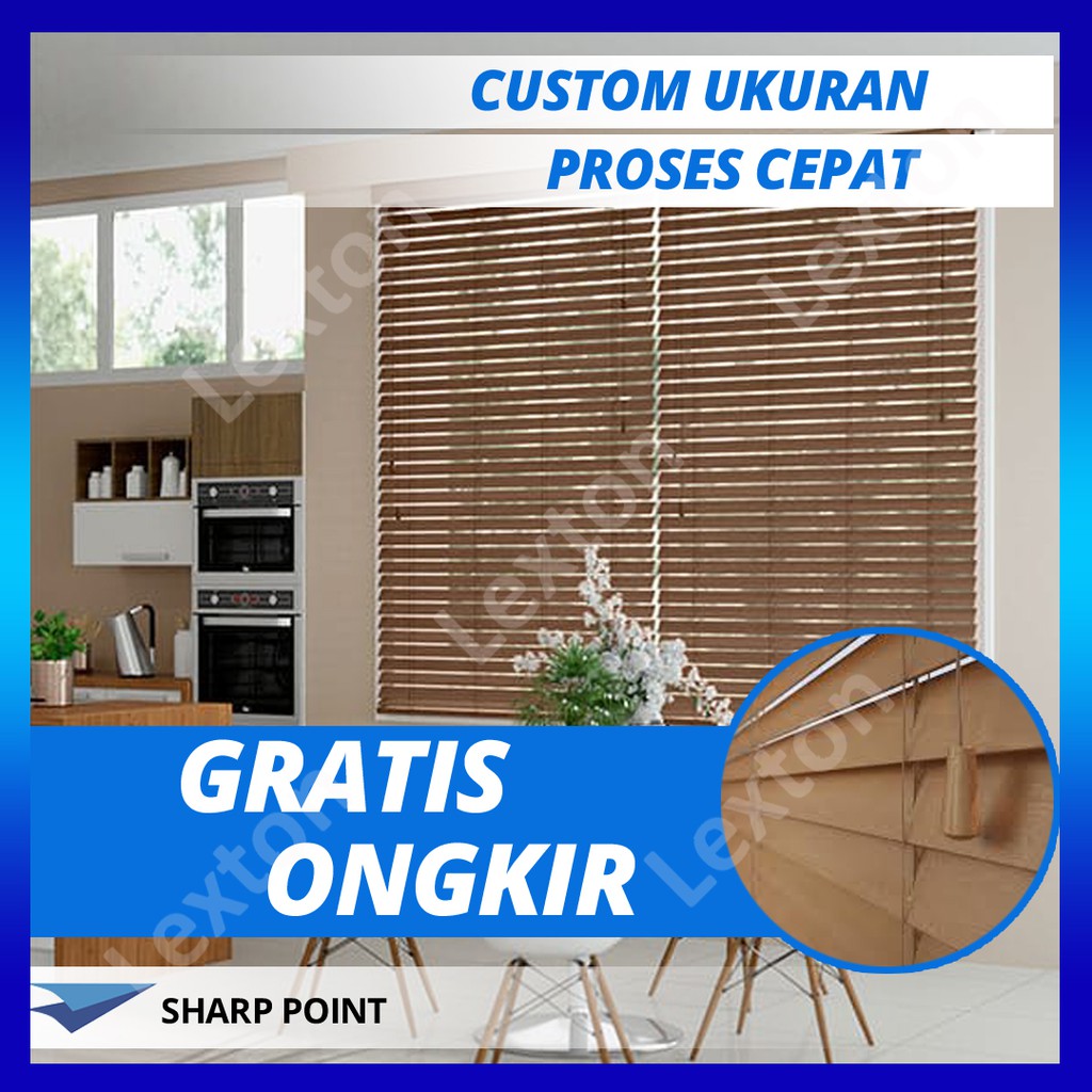 Wooden Blinds 27 mm / Kerai Kayu / Tirai Lipat Manual - SHARP POINT - Gorden Gulung
