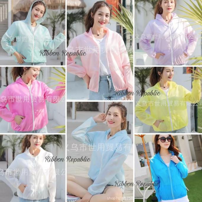 Jaket Trendy Wanita Korea Parasut Tipis Semi Transparant Anti Matahari