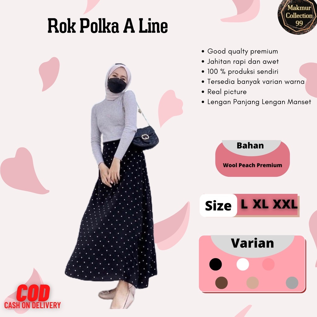 Rok Polkat Wanita Span Panjang Korea Style Motif Polkadot Bahan Wool Peach Good Quality Premium