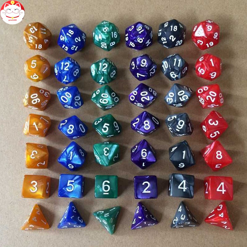 7 Pcs / Set Dadu Polihedral Warna-Warni Dengan Angka Untuk Bermain Peran