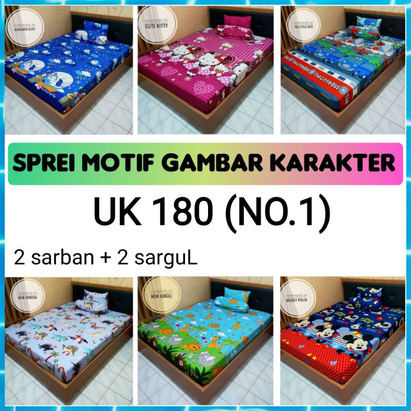 SPREI SEPRAI SEPREI HOMEMADE MOTIF KARAKTER GAMBAR DORAEMON SPONGEBOB KEROPI TAYO SPIDERMAN BATMAN H