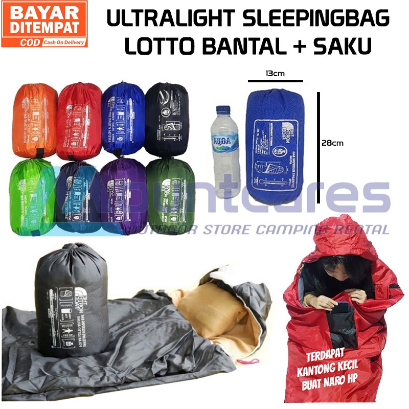 Sleeping Bag Ultralight Polar Lotto Bantal+Saku Packing Mini Model Mummy/Tikar Kantong Tidur Camping