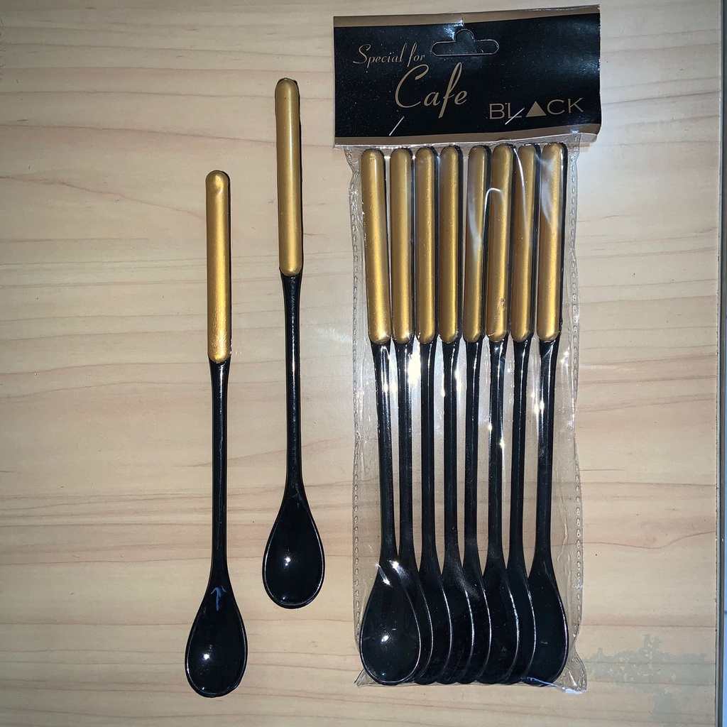 Sendok Kafe Set Sendok Gagang Panjang Teh Kopi Sendok Es Jus Set 8pcs Dessert Spoon Tea Cafe Sendok Bayi