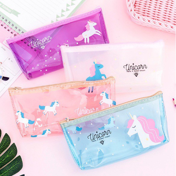 

Tempat Pensil unik Pouch Unicorn Transparan dan Pastel Unicorn untuk Alat Tulis / Makeup