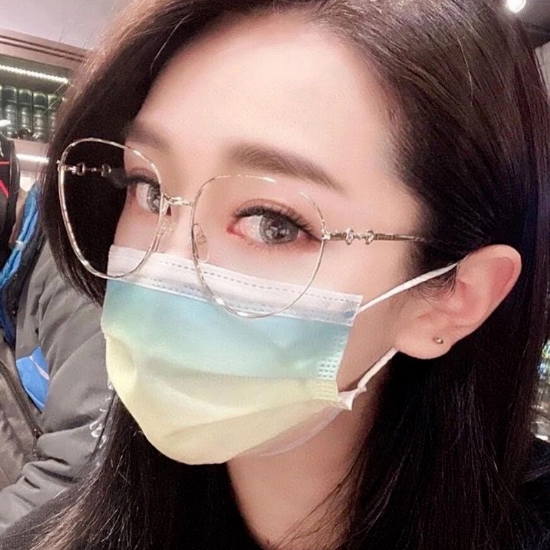 (YUZHU) COD Fashion Baru Logam Anti Blue Light Horsebit Desain Aviator Glasses Perempuan