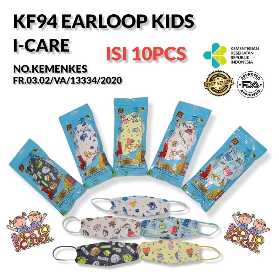 Karakter KF94 Kids Sachet isi 10 Pcs Masker Anak KF94 Kids 3D Evo Stereoscopic Fish - Big Plaza