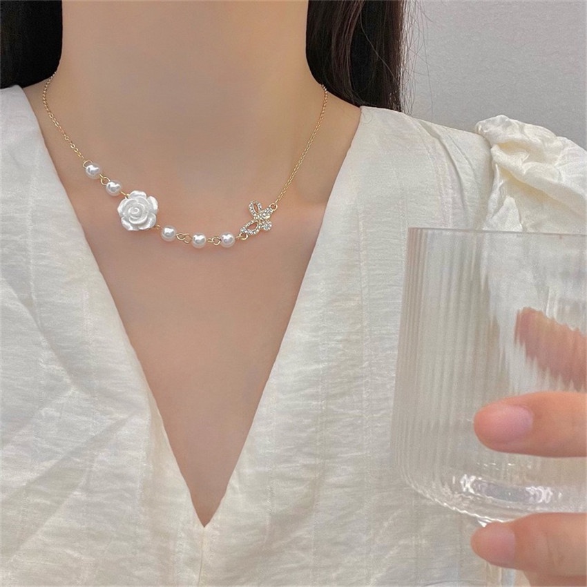 HBS 100 Kalung Pita Rose Mutiara Wanita Gadis