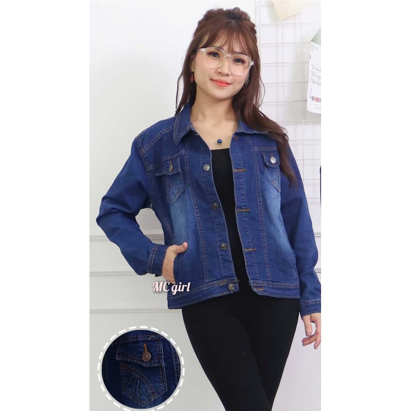 MC girl - Jaket Jeans Polos Gambar Pita 3D Wanita / Jaket Lepis Gambar Belakang Pita Sequin Cewek / Jacket Denim Gambar Pita Belakang