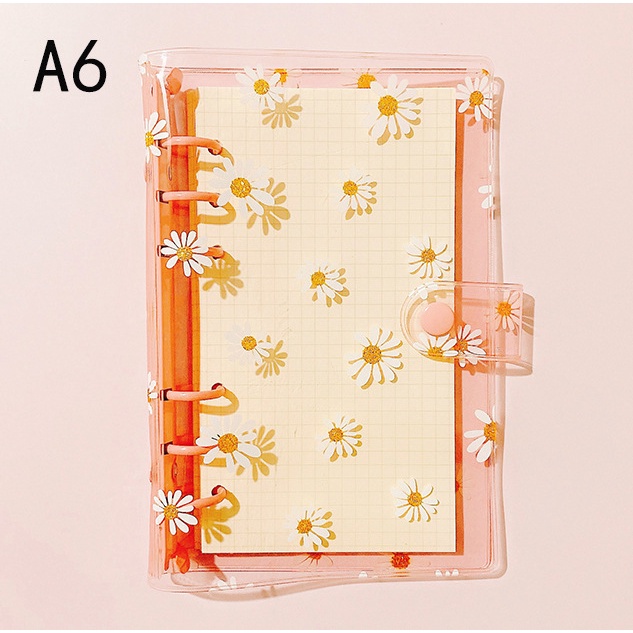 Case Notebook A5A6 6 Lubang Bahan Pvc Transparan Motif Bunga Aster Kecil